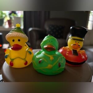 Set of 3 Christmas Ducks - Nutcracker- Green w Lights, Yellow w Lights